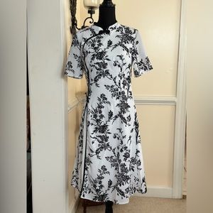 Floral Print Split Hem Chinese Dress